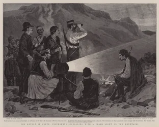 La Révolte en Crète, Insurgés signalant avec une lumière sur la montagne